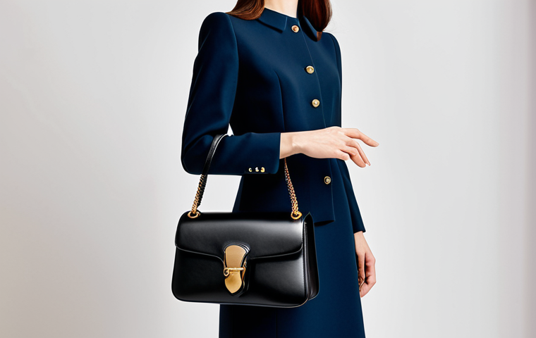 A professional woman in elegant, modest business attire is holding a classic black Gucci Jackie 1961 handbag. Her pose is natural, showcasing the bag's iconic smooth lines and distinctive gold-toned piston closure. The high-quality black calfskin leather gleams under soft studio lighting. The setting is a sophisticated, minimalist luxury showroom. perfect anatomy, correct proportions, natural pose, well-formed hands, proper finger count, natural body proportions, professional photography, high quality, safe for work, appropriate content, fully clothed, modest, family-friendly.